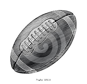 Rugby hand draw vinatge style black and white clip art isolated on white background photo