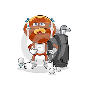 Rugby head with golf equipment. cartoon mascot vector