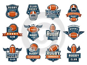 Rugby labels. Sport team badges recent vector rugby identity logos collection