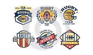Rugby league logo design set, vintage college team, sport club emblem or badge vector Illustration