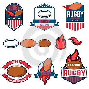 Rugby league. Rugby labels, emblems and design elements. Rugby c