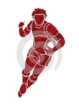 Rugby player action cartoon sport graphic