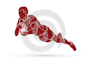 Rugby player action cartoon sport graphic