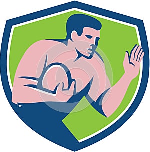 Rugby Player Ball Fend Off Shield Retro photo