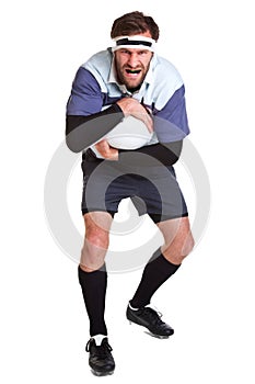 Rugby player cut out on white