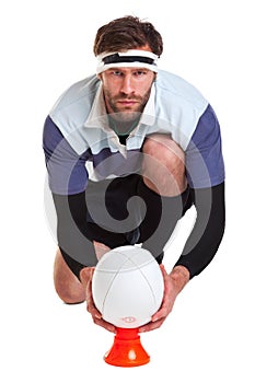 Rugby player cut out on white