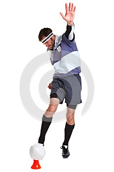 Rugby player cut out on white