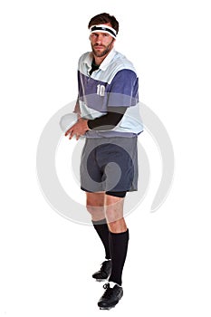 Rugby player cut out on white