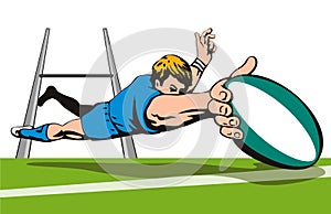 Rugby player diving to score b