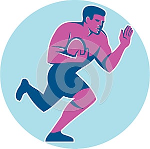 Rugby Player Fend Off Circle Retro photo