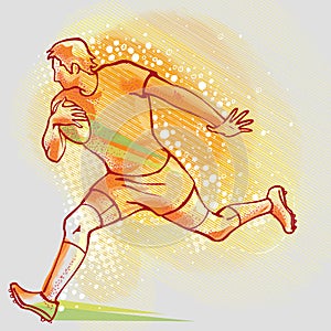 Rugby player on graphics background, vector image