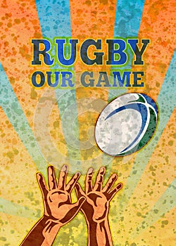 Rugby player hands catching ball