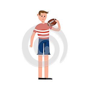 Rugby player holding a ball cartoon character vector Illustration