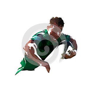 Rugby player holding ball, colorful polygonal vector illustration. Low poly