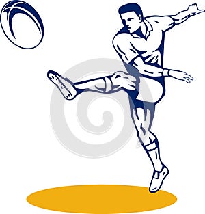 Rugby player kicking the ball