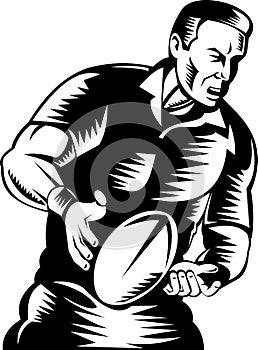 Rugby player passing the ball
