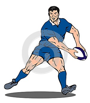 Rugby player passing ball