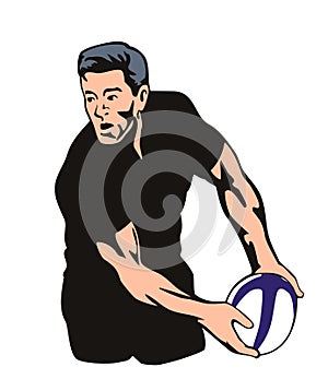 Rugby player passing ball