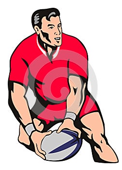 Rugby player passing ball
