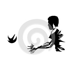 Rugby player passing ball, abstract isolated vector silhouette, ink drawing