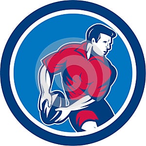 Rugby Player Passing Ball Circle Retro