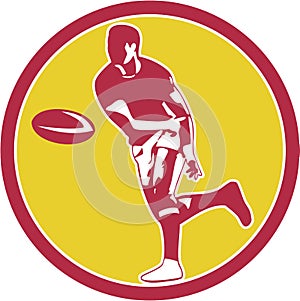 Rugby Player Passing Ball Circle Retro