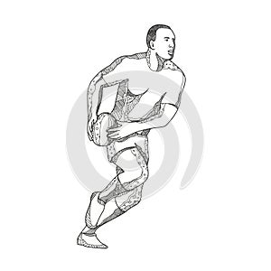 Rugby Player Passing Ball Doodle Art