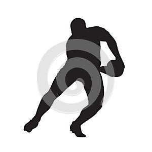 Rugby player passing ball, vector silhouette