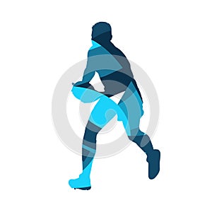 Rugby player running. Abstract blue silhouette