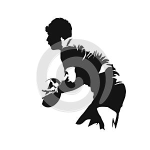 Rugby player running with ball, isolated vector silhouette