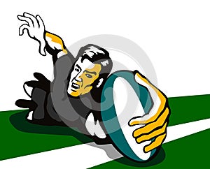 Rugby player scoring a try