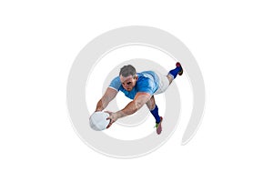 Rugby player scoring a try