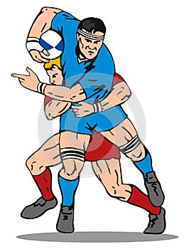 Rugby player tackling