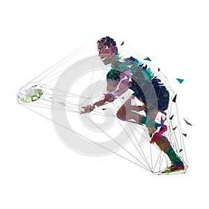 Rugby player throwing ball, low polygonal vector illustration. Team sport