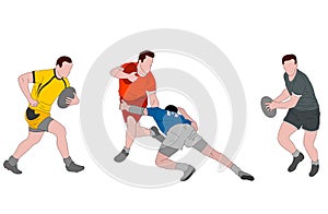 Rugby players detailed color illustration