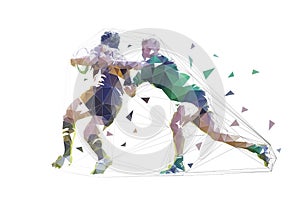 Rugby players, isolated low polygonal vector illustration. Two rugby players