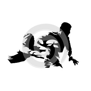 Rugby players, isolated vector silhouette. Ink drawing