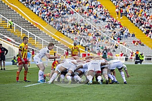 Rugby scrum action