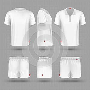 Rugby shorts and t shirt white blank man sport uniform vector set