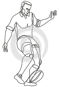 Rugby Union Player Kicking Ball Front View Continuous Line Drawing