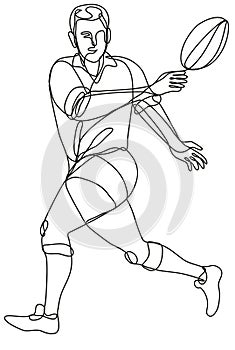 Rugby Union Player Passing Ball Front View Continuous Line Drawing