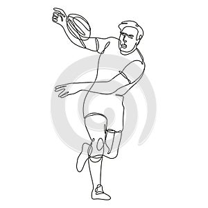 Rugby Union Player Running Passing Ball Front View Continuous Line Drawing