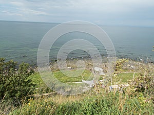 Rugen island rocky cliffs on the shore