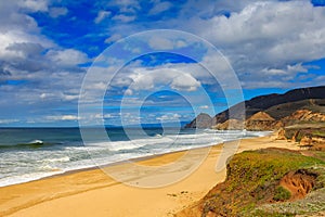 Rugged beach in Pacifica California on a cloudy day