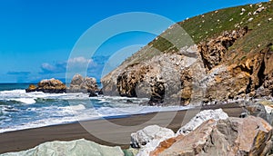 Rugged beach in Pacifica California on a sunny day