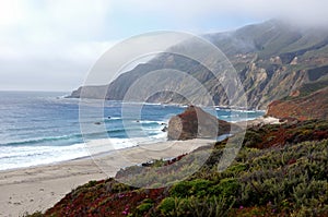 Rugged California Coastline with Sand Cliffs and Waves