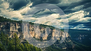 A Rugged Cliff Face Under a Dramatic Cloudy Sky