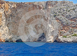 Rugged Coastline and caves, Zakynthos Greek Island, Greece