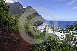 Rugged Coastline and Cliffs along the Kalalau Trail of Kauai, Hawaii