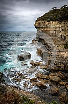 Rugged coastline at the Tasman Arch blowhole, near Port Arthur T